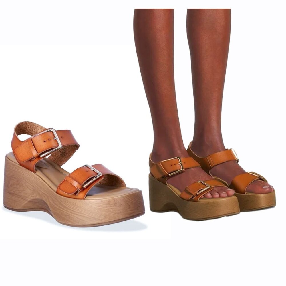 No Boundaries Women's Platform Sandals Brown Faux Leather Size 8.5 NWOT